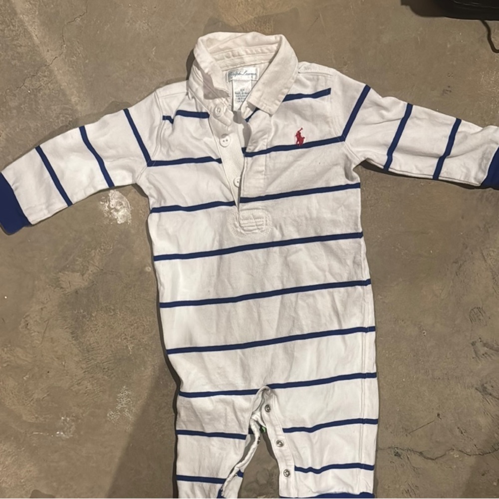 Ralph Lauren White and Blue Striped Footies